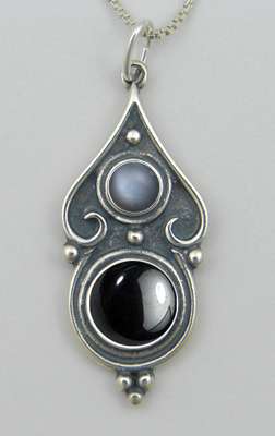 Sterling Silver Romantic Necklace in Hematite And Grey Moonstone